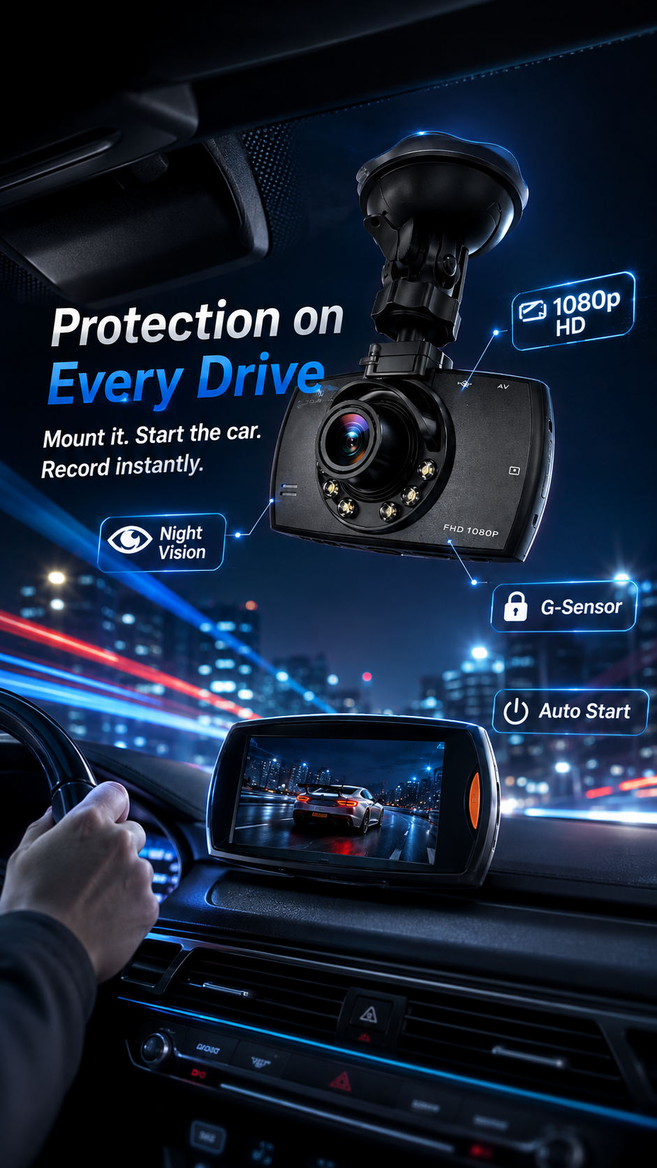 SafetyFirst HD 1080p Car Dash CamCorder with Night Vision
